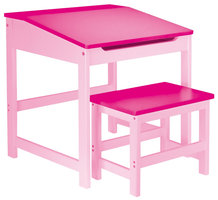 Kinderbureautje/ lessenaar met kruk hout roze/fuchsia